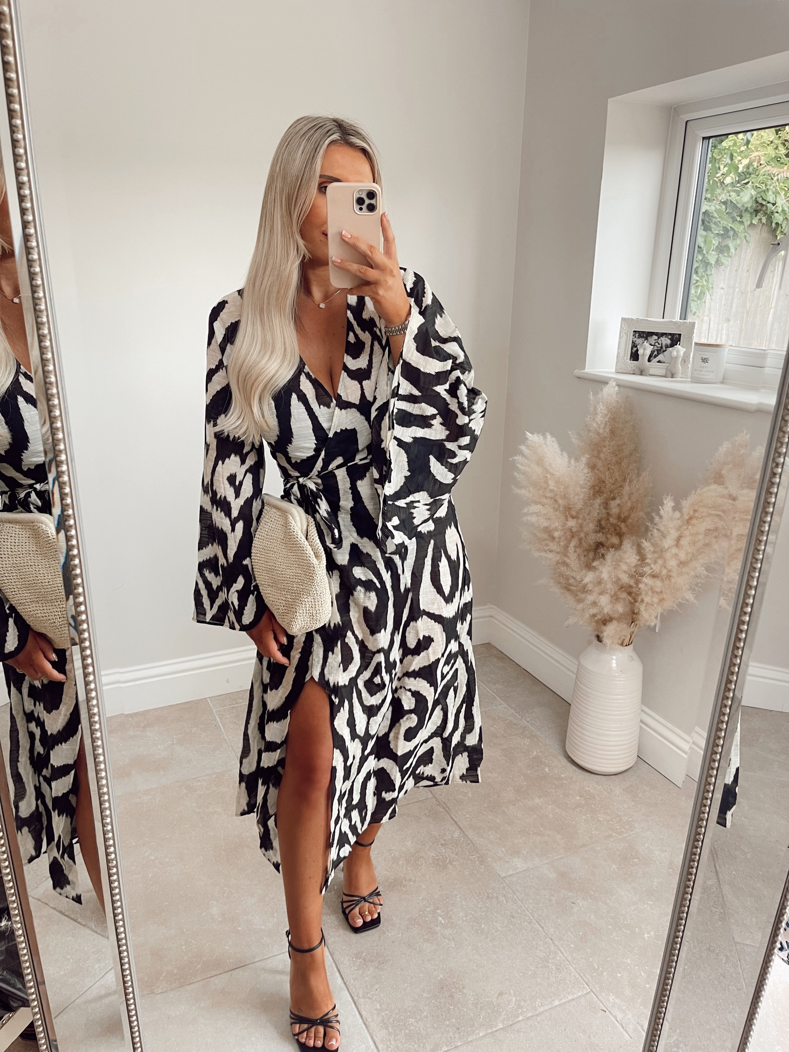 Wrap dress, maxi wrap dress, patterned dress, monochrome dress, maxi dress, strappy heels, black heels, heeled sandals, black sandals, summer outfit, dinner outfit, brunch outfit, drinks outfit, holiday outfit, Mango, River Island, H&M

#LTKSeasonal #LTKeurope #LTKstyletip