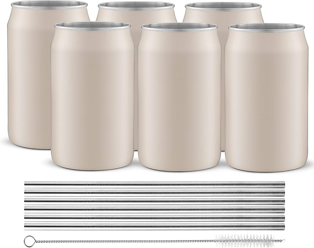 JoyJolt Metal Beer Can Tumbler with Straws and Brush. Unbreakable Metal Drinking cup Set of 6 Met... | Amazon (US)