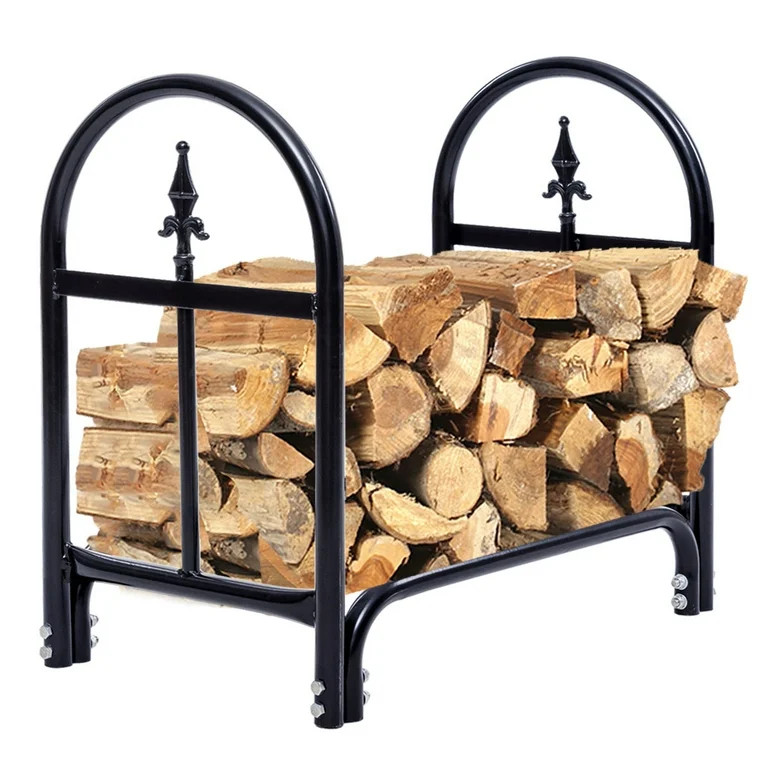 Costway 2 Feet Outdoor Heavy Duty Steel Firewood Log Rack Wood Storage Holder Black | Walmart (US)