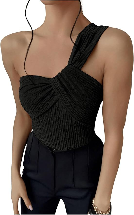 GORGLITTER Women's Twist Front One Shoulder Bodysuit Sleeveless Backless Asymmetrical Neck Tank T... | Amazon (US)
