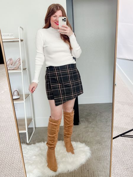 Thanksgiving day outfit. Love this plaid skirt from Walmart wearing size large. Fall outfit. Knee high boots. 

#LTKshoecrush #LTKunder50 #LTKstyletip