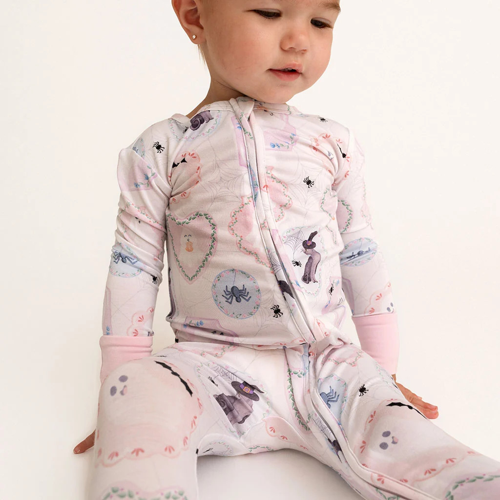 Halloween White Long Sleeve Posh Spooks Convertible One Piece | Posh Peanut® | Posh Peanut