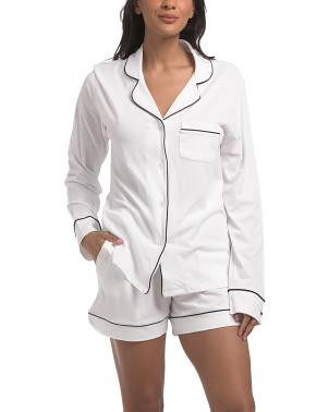 2pc Luxe Pima Cotton Long Sleeve Top And Shorts Pajama Set | TJ Maxx