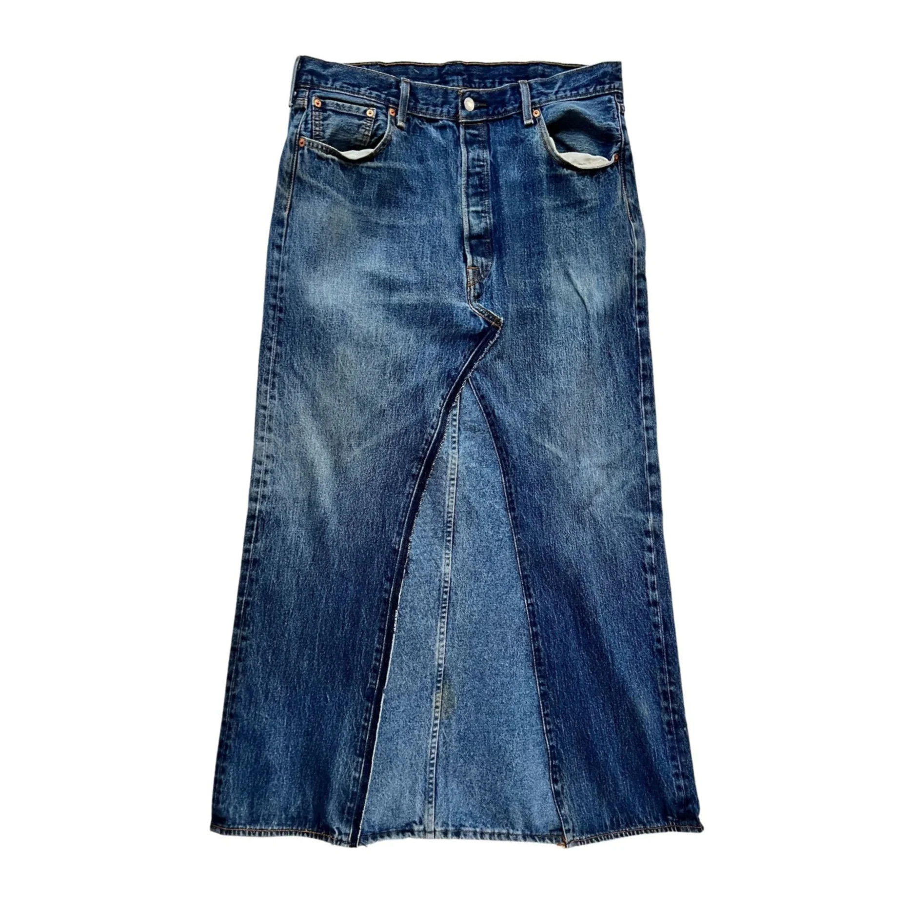 Deconstructed Reconstructed Denim Maxi Skirt | BAACAL Limited, LLC