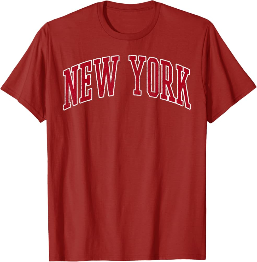 New York Vintage Preppy Varsity Sports Design Red Text T-Shirt | Amazon (US)