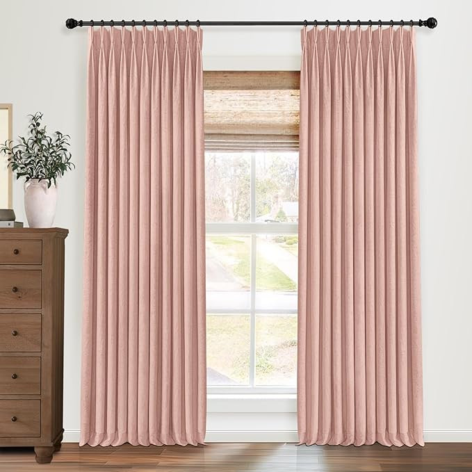 Pinch Pleated Blackout Curtains 108 Inch Long, Linen Blend, 100% Blackout Drapes with 20 Hooks, I... | Amazon (US)