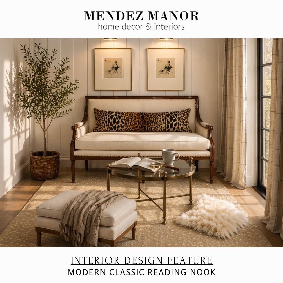 Reading nook with vintage style sattee and glass coffee table. A little animal print gives this space a lot of character! 

#LTKmomlife #LTKHome #LTKOver40