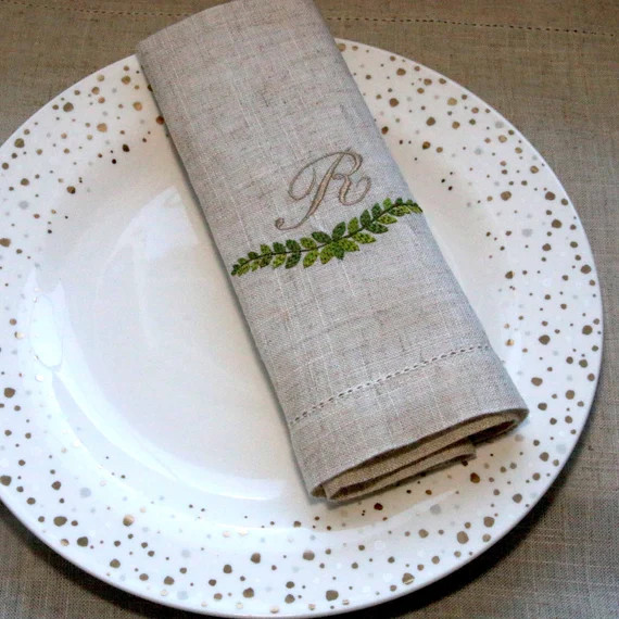 Embroidered Farmhouse Linen Dinner Napkins Set Embroidered | Etsy | Etsy (US)