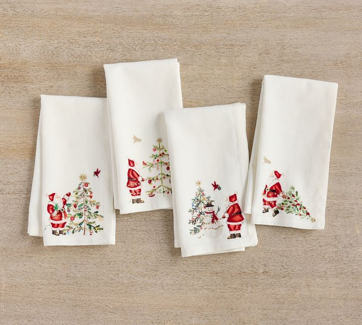 Christmas in the Country Santa Cotton/Linen Napkins, Set of 4 - Green/Multi | Pottery Barn (US)