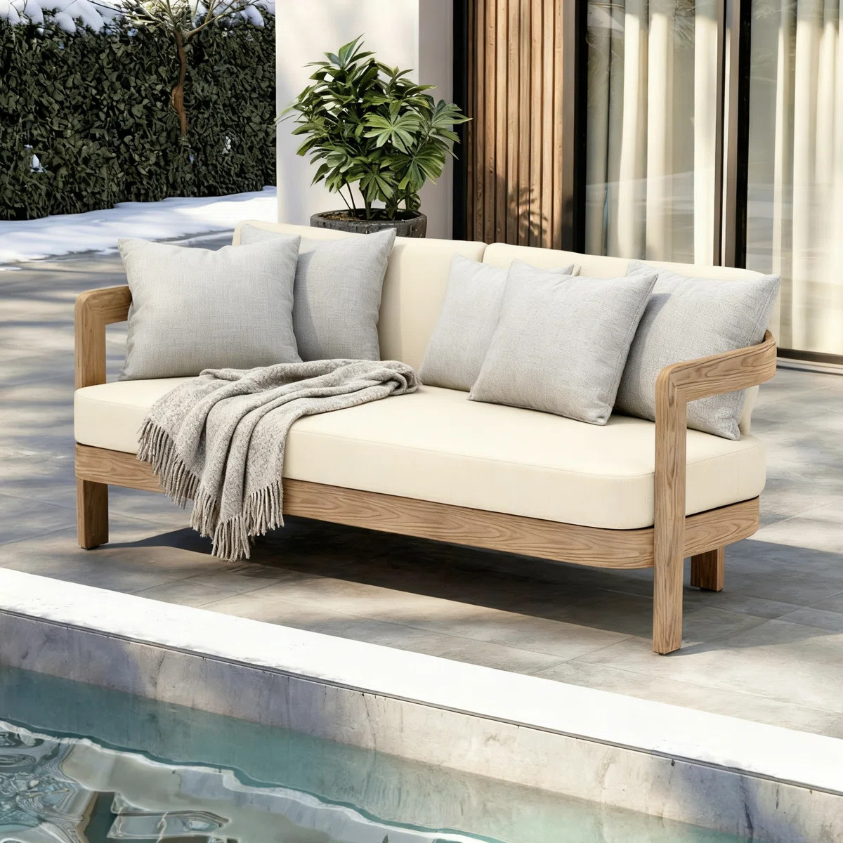 Assembly Free Sofa,,Outdoor Aluminum Sofa 3 Person Outdoor Seating Sofa, Wood Grain Veneer Sofa S... | Wayfair North America