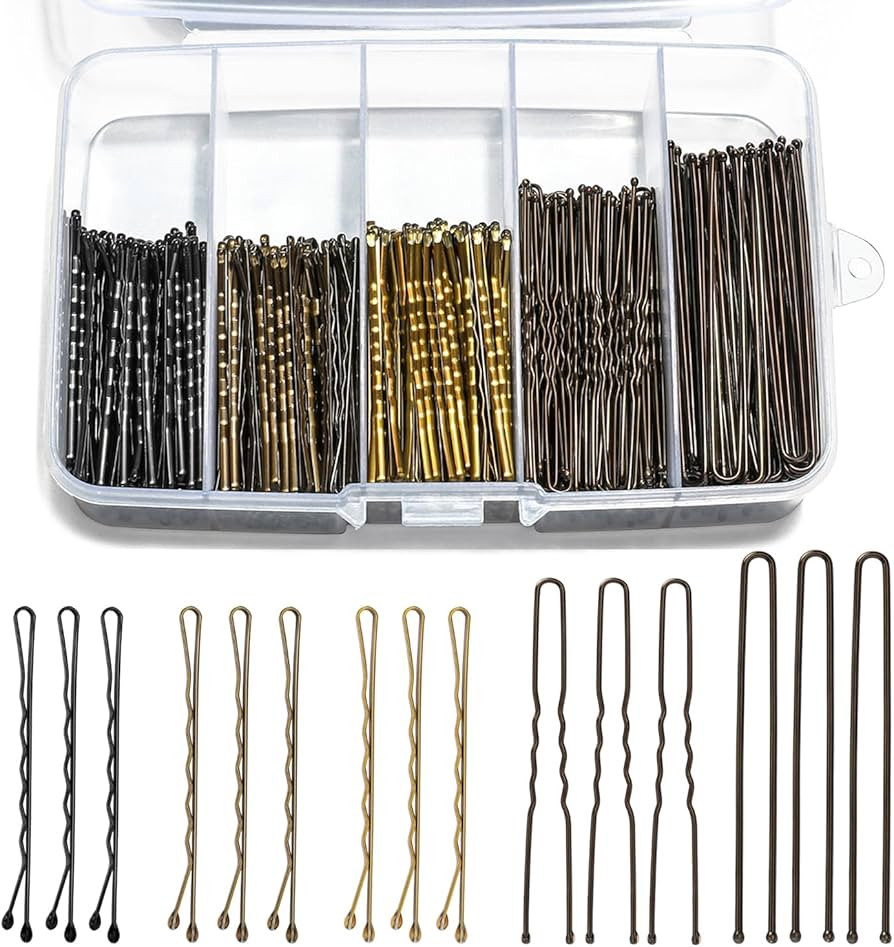 Bobby Pins and Hair Pins Combo Box 500PCS, Big Quantity Hair Pins Kit Black Brown Gold Bobby Pins... | Amazon (US)