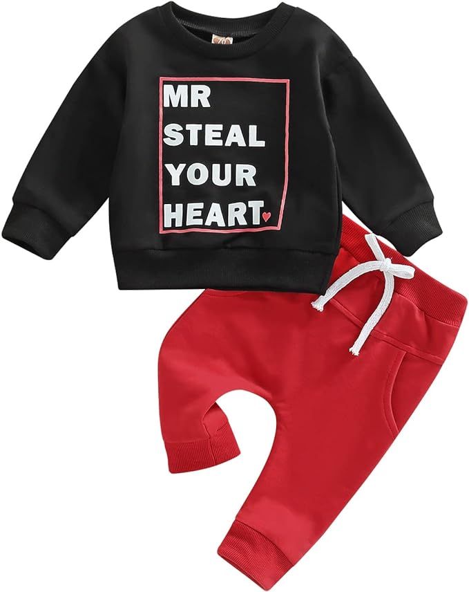 Toddler Baby Boy Clothes Set Solid Color Long Sleeve Crewneck Sweatshirt Top Casual Pants Set 2PC... | Amazon (US)