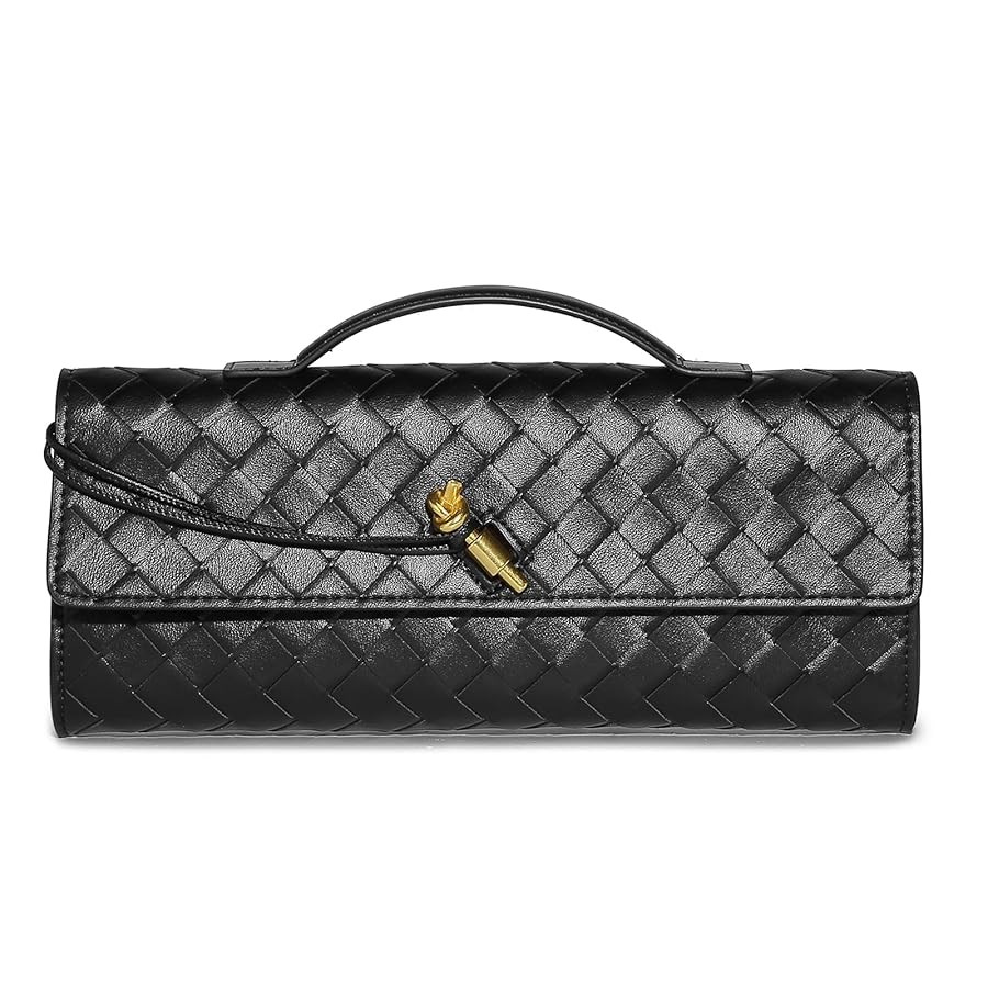 Trendy Woven Evening Clutch Purses for Women Evening Bags Handbags PU Leather Purse with Removabl... | Amazon (US)