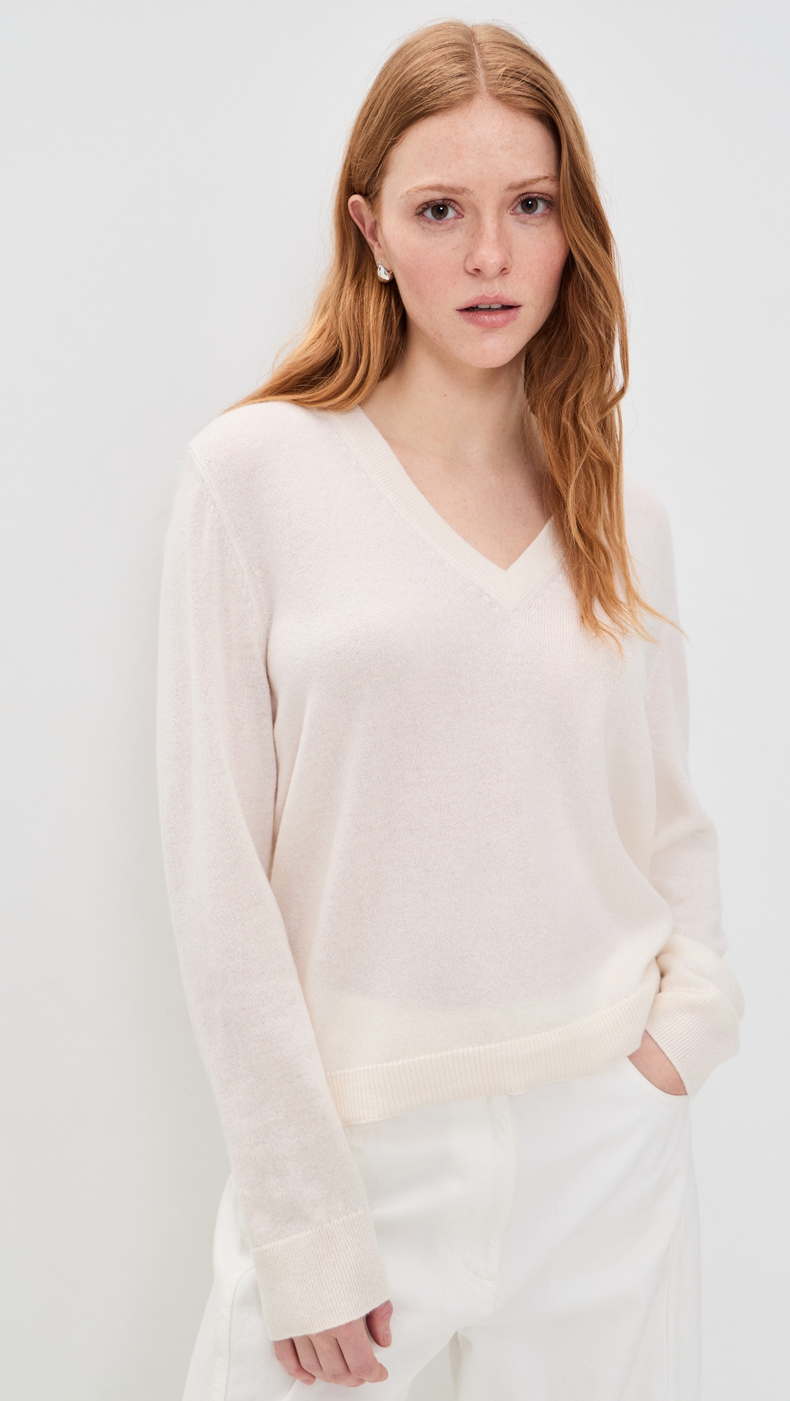 Jenni Kayne Flynn Cashmere V Neck Top Ivory L | Shopbop