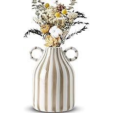 White and Brown Ceramic Vase, Mid Century Modern Striped Small Vases for Flower&pampas Grass Cent... | Amazon (US)