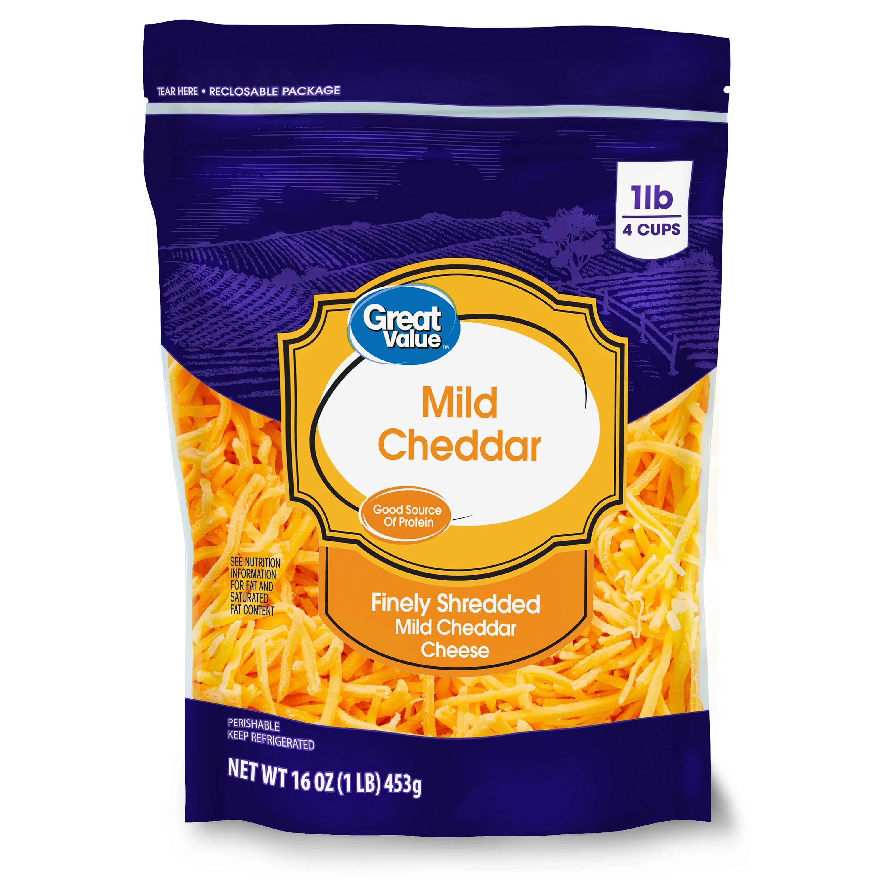Great Value Finely Shredded Mild Cheddar Cheese, 16 oz | Walmart (US)