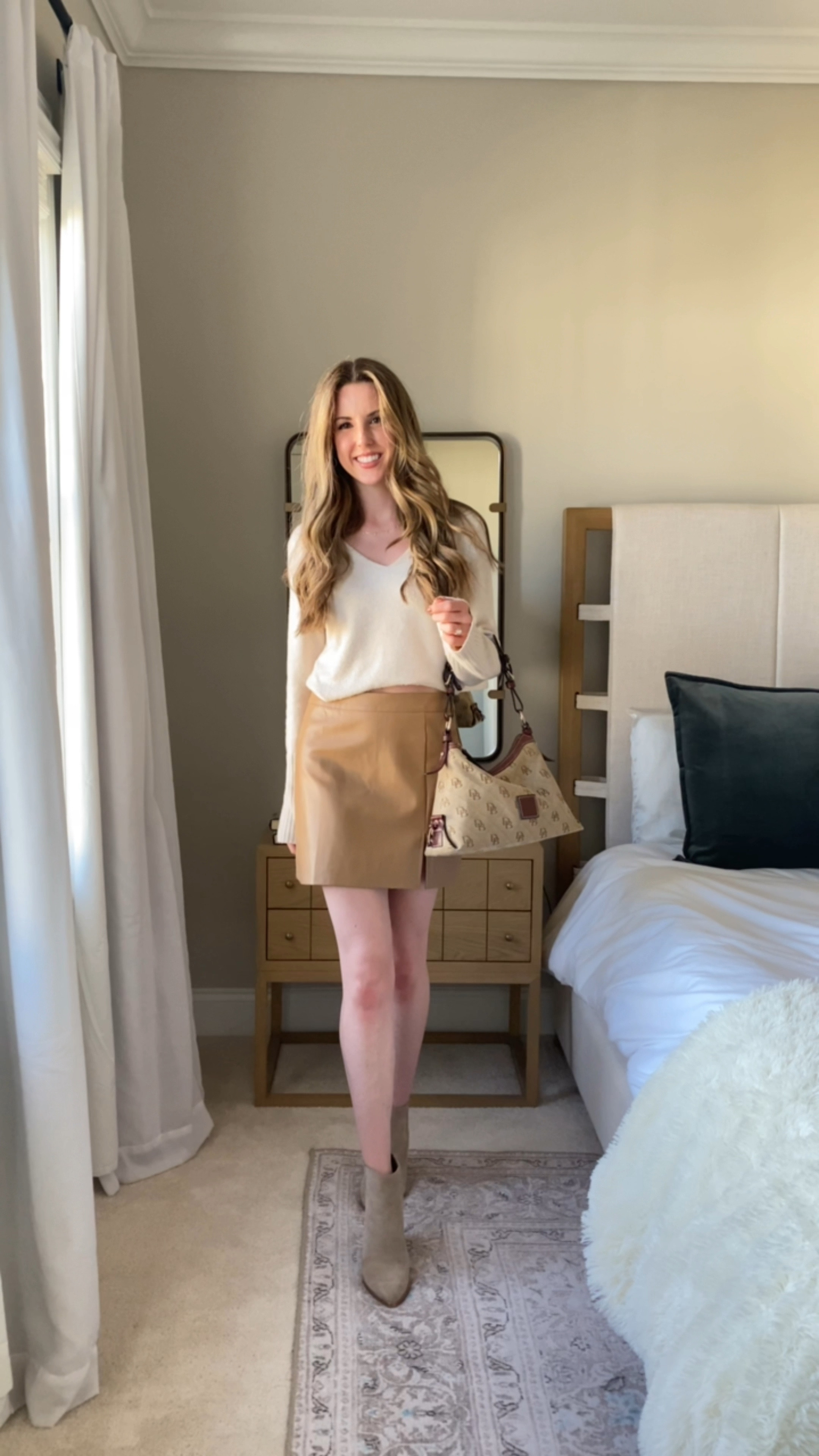 Cozy fall sweater, vegan leather skirt, neutral booties 

#LTKunder50 #LTKunder100 #LTKstyletip