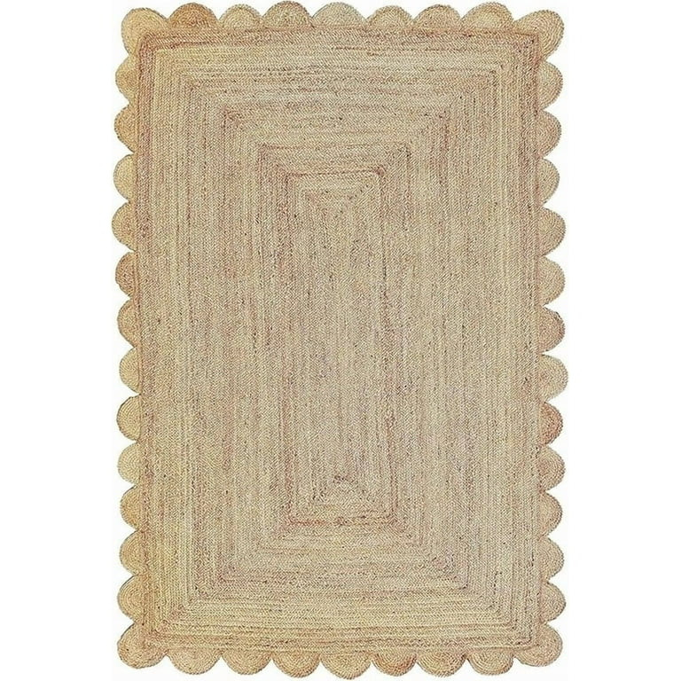 Braided Scalloped Jute Rug, Natural Farmhouse Indoor, Outdoor Mat | Walmart (US)