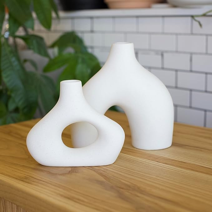 Nordic Donut vase (White), Set of 2, Modern Home Decor, Handcrafted, Accent vase | Amazon (US)