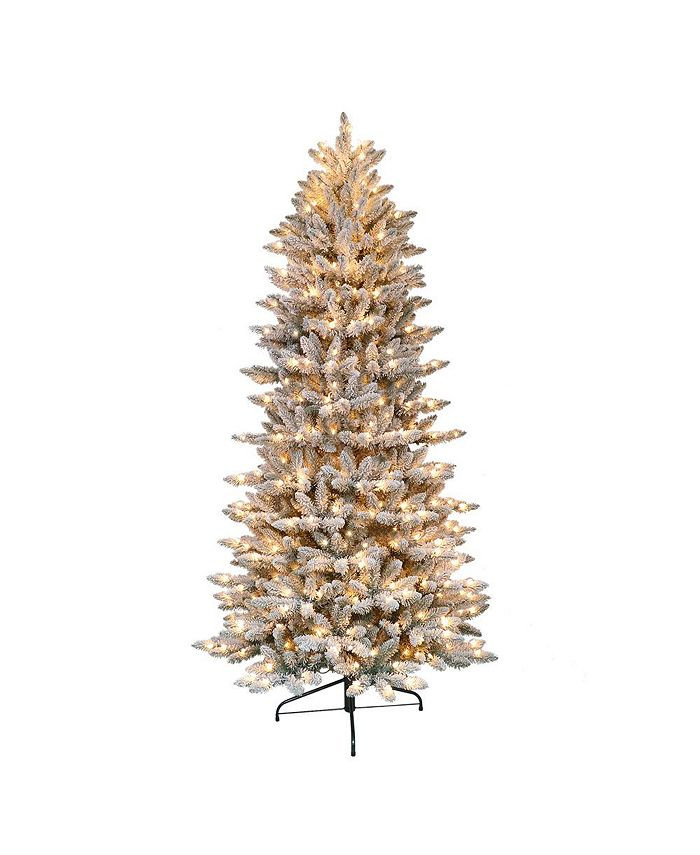 Puleo International 6.5 ft. Pre-Lit Flocked Slim Fraser Fir Artificial Christmas Tree with 350 UL... | Macys (US)