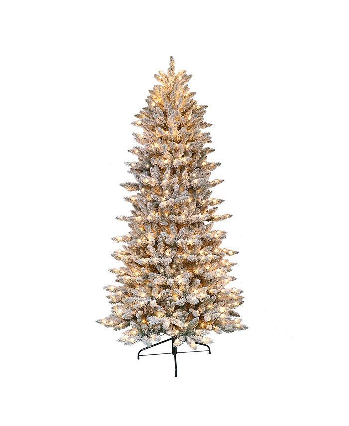 Puleo International 6.5 ft. Pre-Lit Flocked Slim Fraser Fir Artificial Christmas Tree with 350 UL... | Macys (US)
