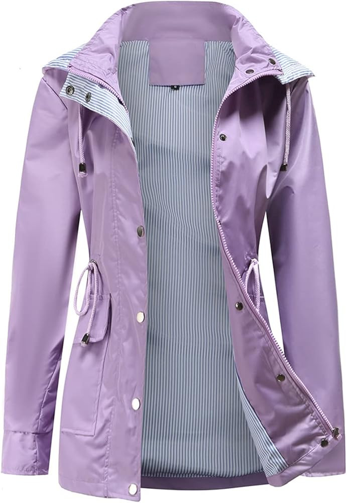 Womens Raincoat Windbreaker Waterproof Lightweight Lined Hooded Rain Jacket | Amazon (US)
