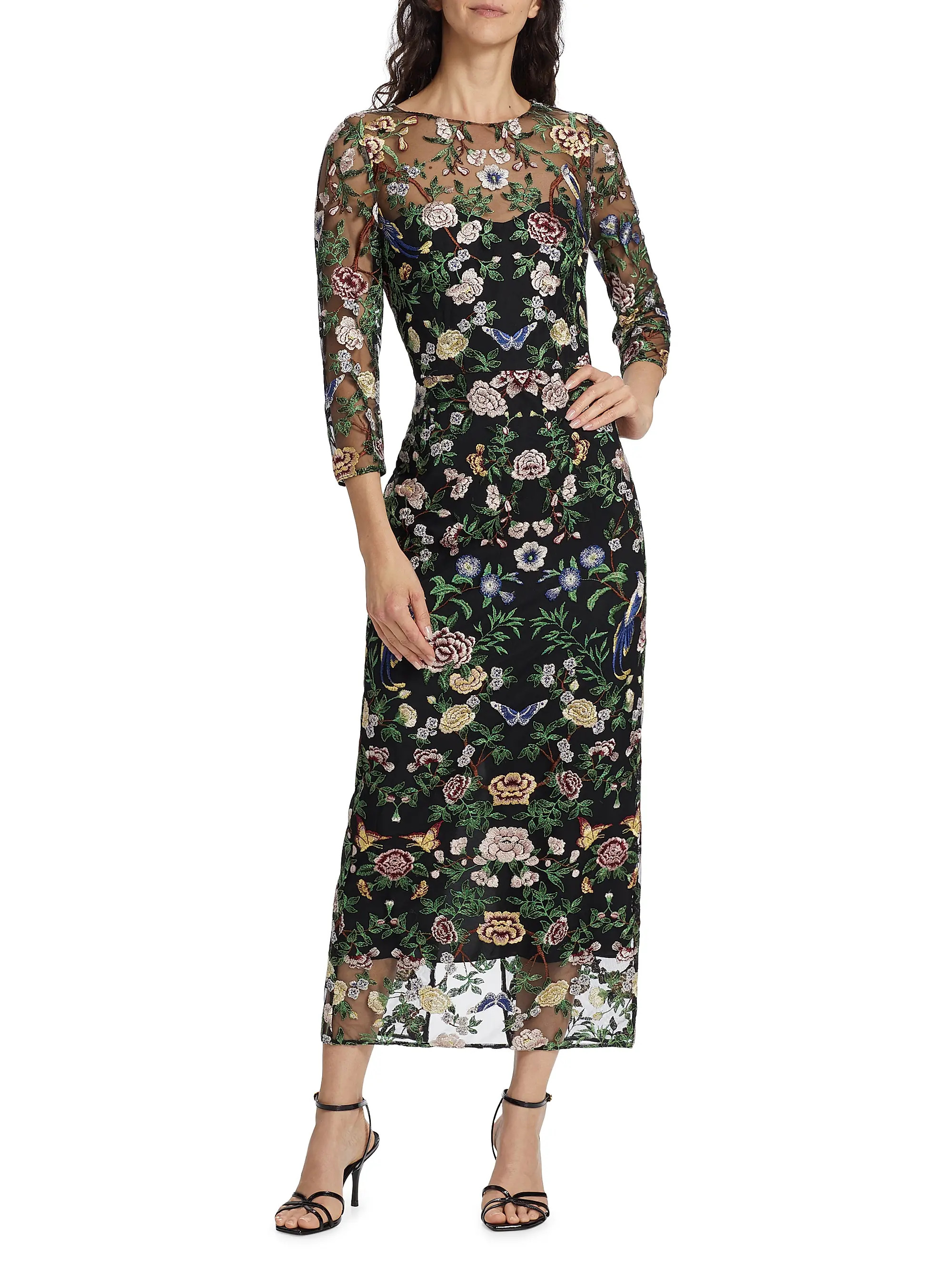 Botanical Embroidered Tulle Midi-Dress | Saks Fifth Avenue