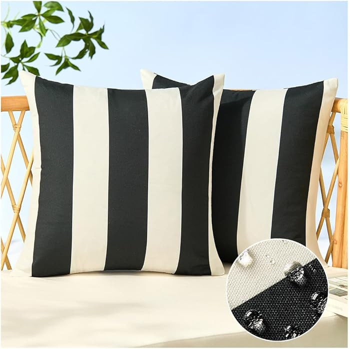Outdoor Pillow Covers 18x18 Set of 2 Black Striped Decoration Throw Pillow Covers for Spring Summ... | Amazon (US)
