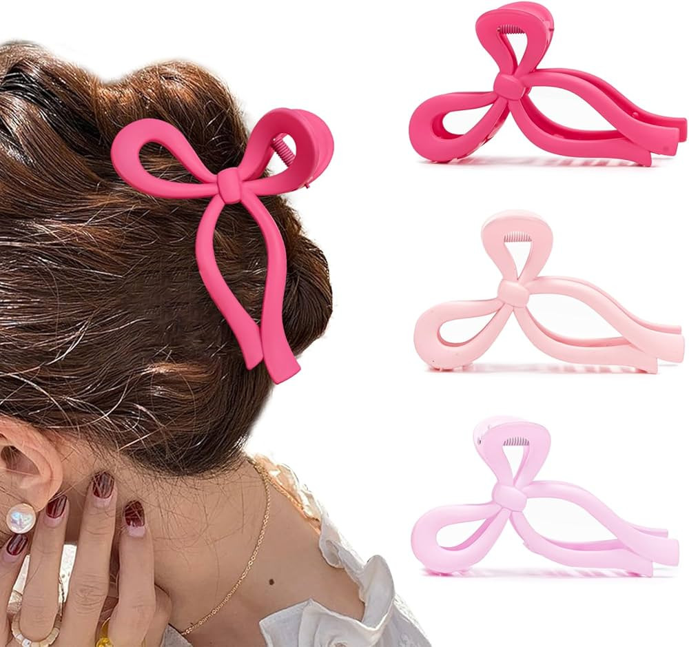 3 Pcs Hair Claw Clips, Strong Hold Hair Clips Claw, Large Bow Claw Clips for Thick Thin Hair, Cut... | Amazon (CA)