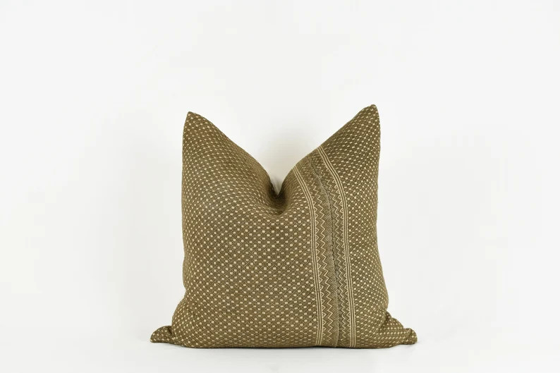 Brienne Brown Checkered Vintage Chinese Wedding Quilt Pillow - Etsy | Etsy (US)