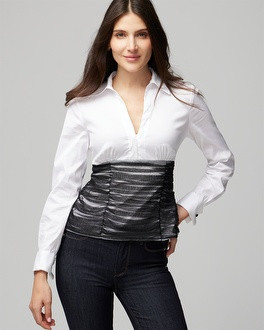 Long Sleeve Mesh Detail Shirt | White House Black Market