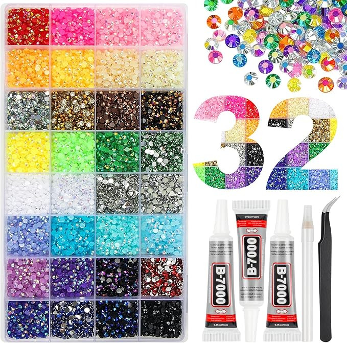 38000Pcs 32 Colors Jelly Resin Rhinestones for Bedazzling, 3mm Multicolor Flatback Gems for Craft... | Amazon (US)