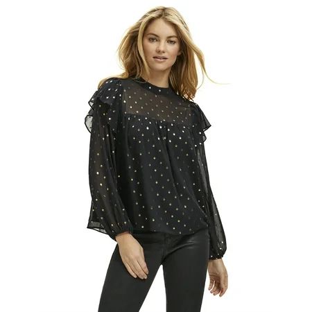 Scoop Women's Foil Dot Print Peasant Blouse | Walmart (US)