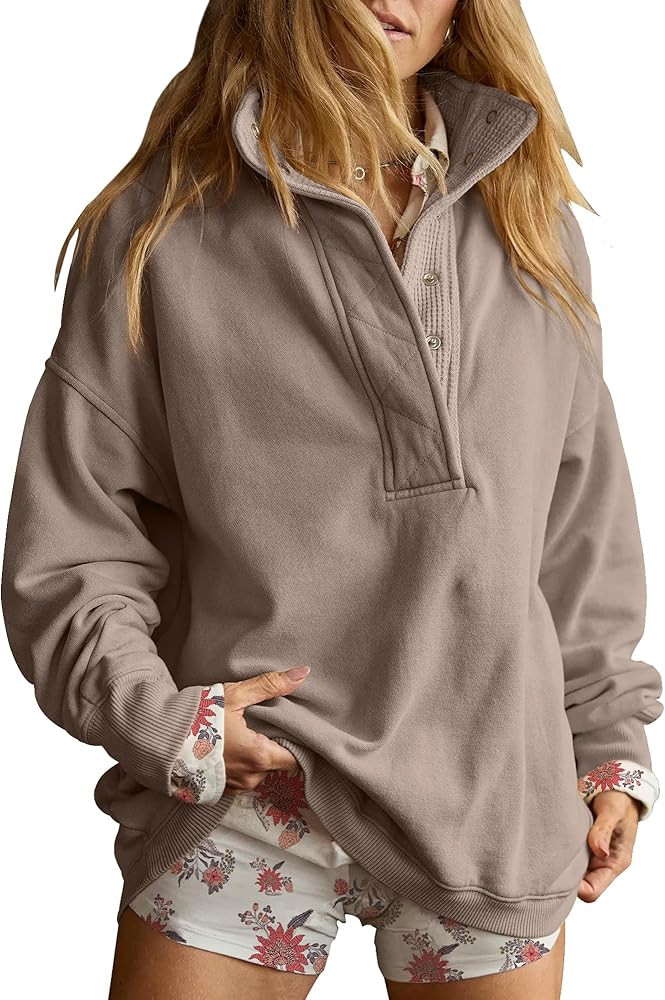 Gacaky Sweatshirt for Women Oversized Casual Long Sleeve Button Henley Neck Pullover Tops Fashion... | Amazon (US)