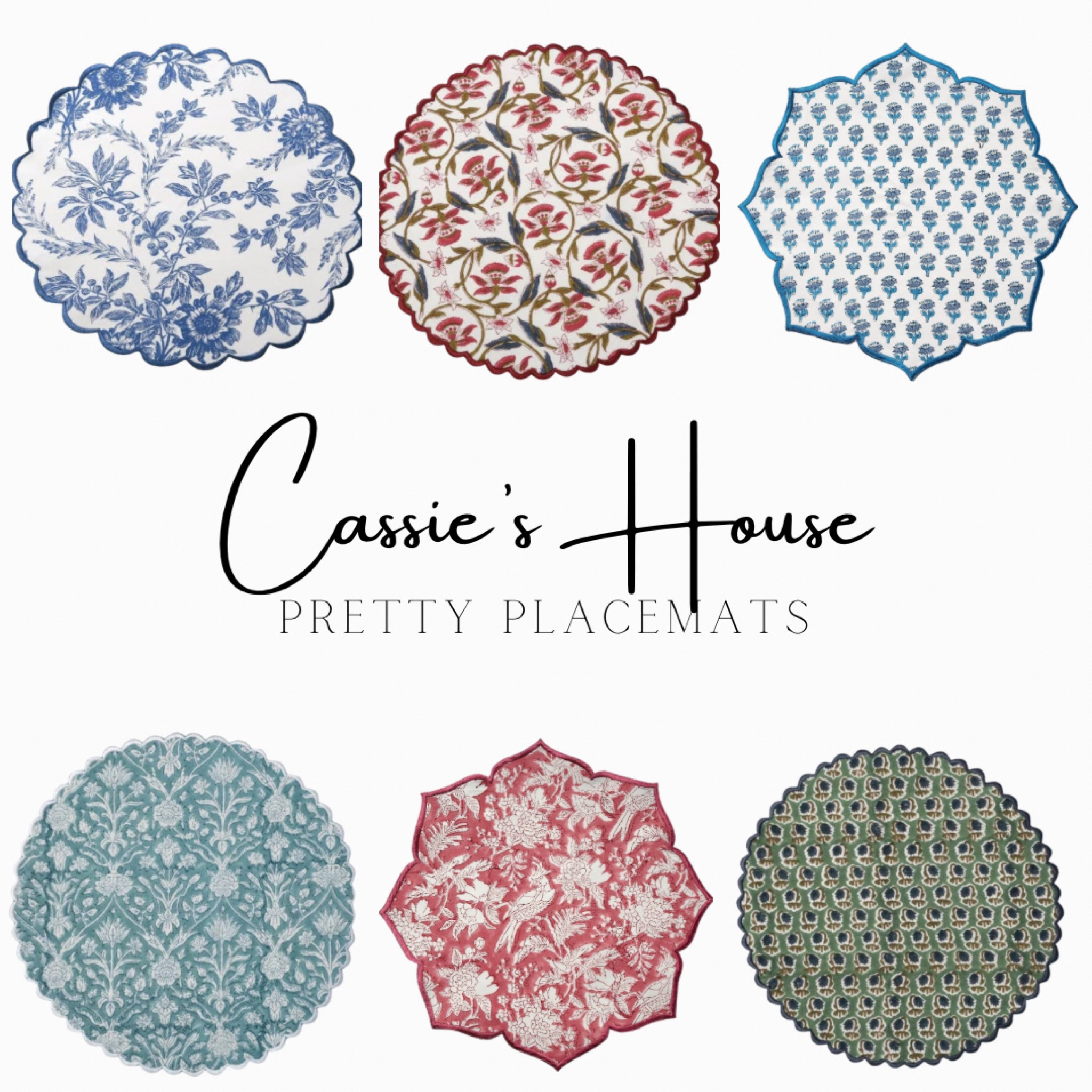 Block print round placemats blue, red, teal, pink, green. Jute placemats, blue toile placemats. 

#LTKhome