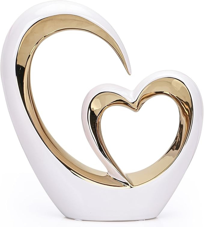 LCCCK Porcelain Double Heart Decor,White and Gold Sculpture Home Decor for Living Room Entryway C... | Amazon (CA)