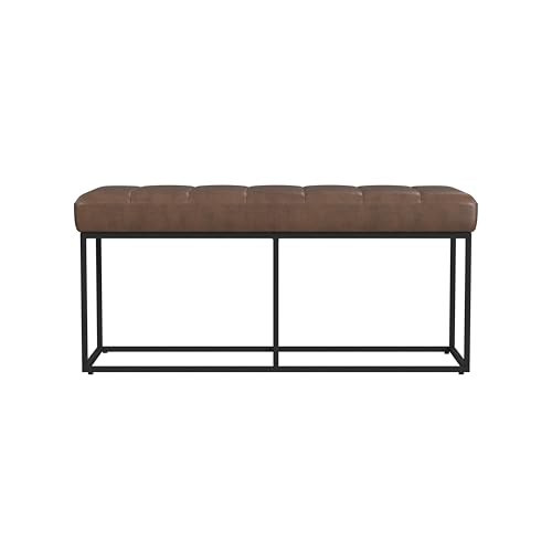 HomePop Theodore Decorative Bench with Metal Base, Brown PU Leather | Amazon (US)