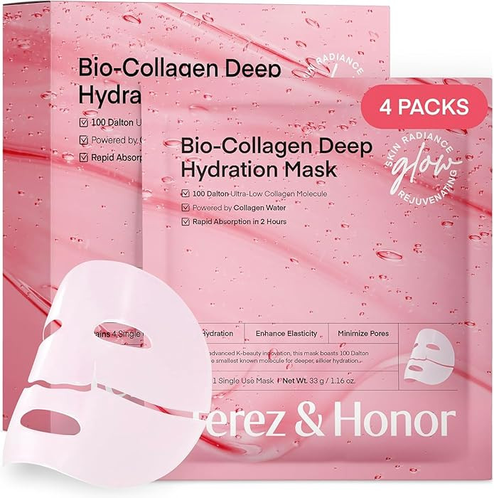 TEREZ & HONOR Korean Real Deep Bio Collagen Face Mask - 4ea x 33g Hydrogel Overnight Masks for De... | Amazon (US)