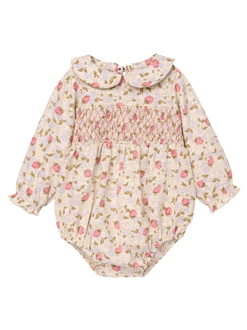 Modern Moments by Gerber Baby Girl Smocked Long Sleeve Bubble Romper, Sizes 0/3 Months - 24 Month... | Walmart (US)