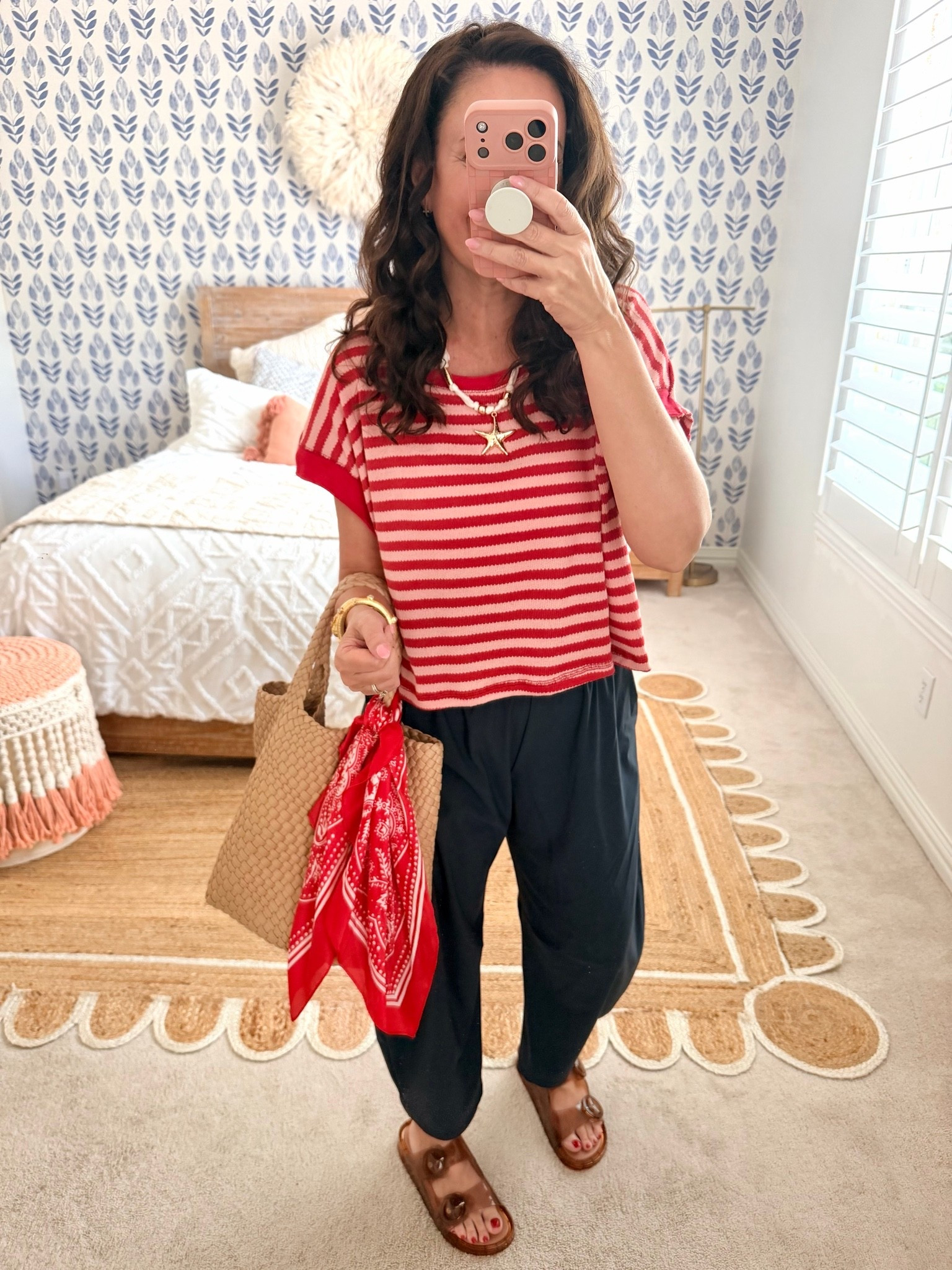 Small top, medium pant, cutest necklace
Easy summer outfit 
.

#LTKootd #LTKSeasonal #LTKOver40
