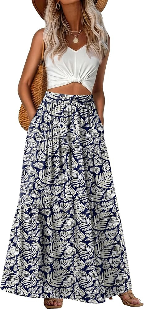 GRECERELLE Maxi Skirts for Women High Waist Tiered with Pockets | Amazon (US)