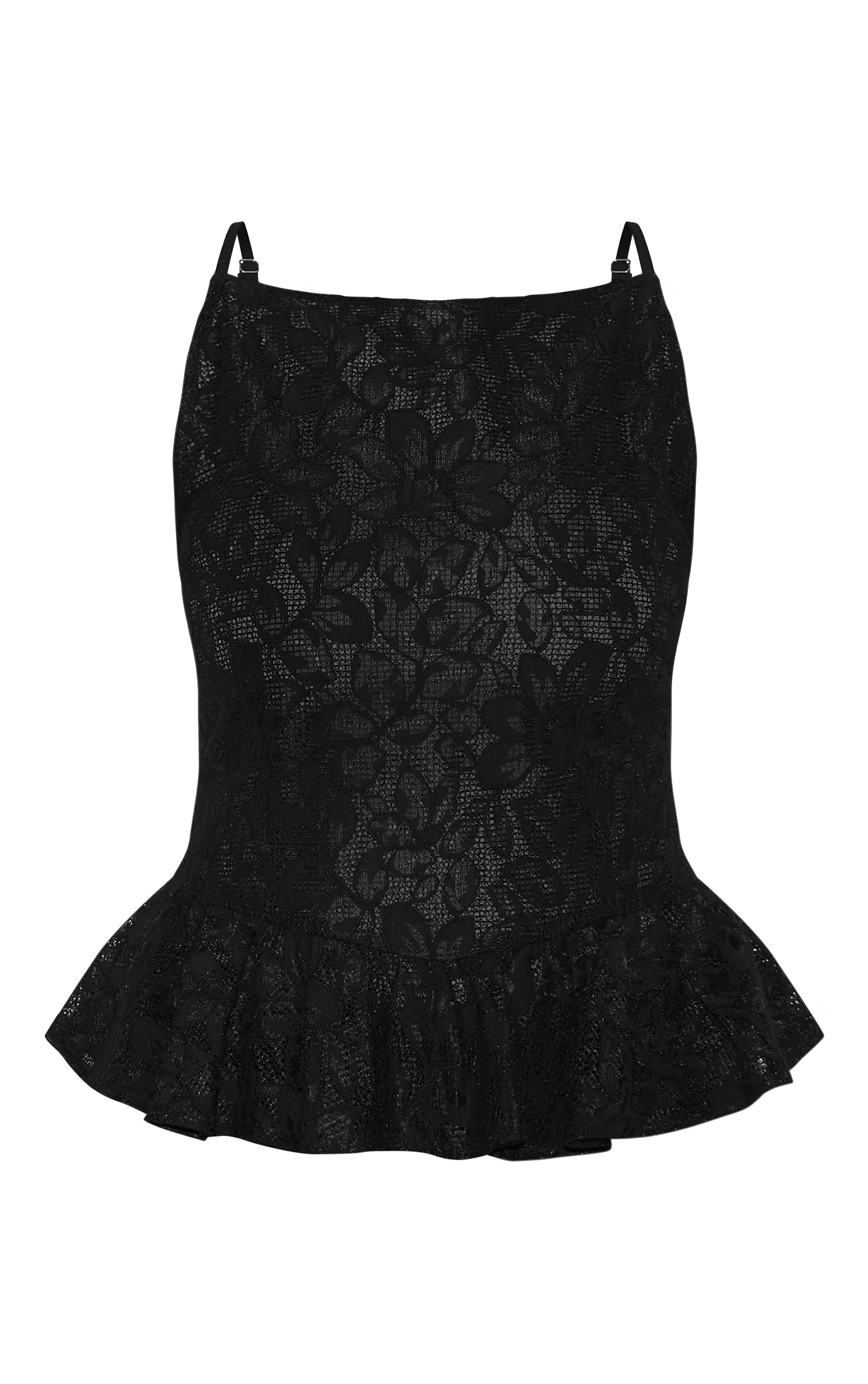 Plus Black Sheer Lace Peplum Sleeveless Top | PrettyLittleThing US