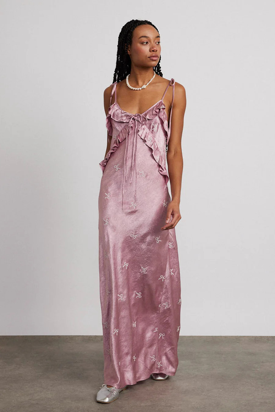kiki embroidered dress - pink bow | Damson Madder