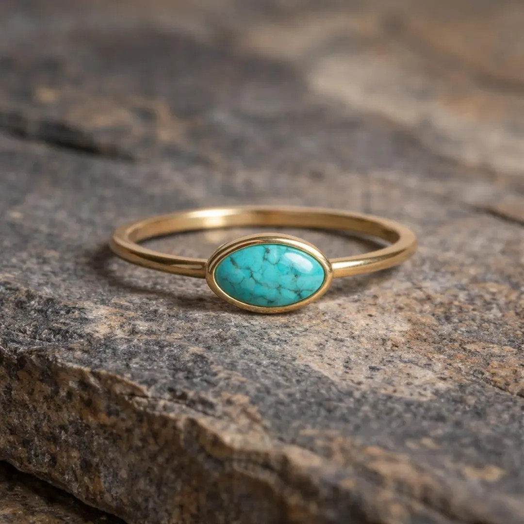 Oval Turquoise Ring, Bezel Set Gold Ring, Minimalist Turquoise Solitaire Ring, Dainty Gold Stacki... | Etsy (US)