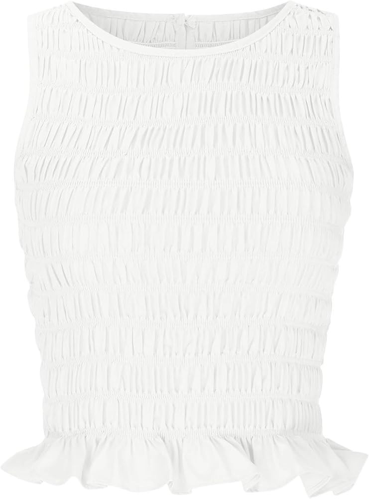 Women's Pleated high Elastic Sexy Ruffled Edge Slim Fitting top Y2K Crop Tops Sleeveless Slim Fit... | Amazon (US)