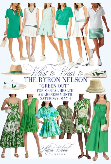 What to Wear for The Byron Nelson and GREEN OUT for Mental Health Awareness on Saturday, May 4th
💚💚💚💚💚💚💚💚💚💚

Badminton sneaker 
Valley sneaker
Paulina gingham palm hat 
Lantern straw hat 
Racquet dress 
Green trellis tennis skirt
Playa Lucille green dress
Hernant and bandita dress 
Farm rio tropical dress
Tiffany dress by avara 
Farm rio forest dress 
Miss green dress 
Sherry dress x Mary garner tennis dress 
Green button polo dress 
Swifty tech relaxed fit polo
Tory Burch v neck tennis dress 

#LTKover40 #LTKSeasonal #LTKstyletip