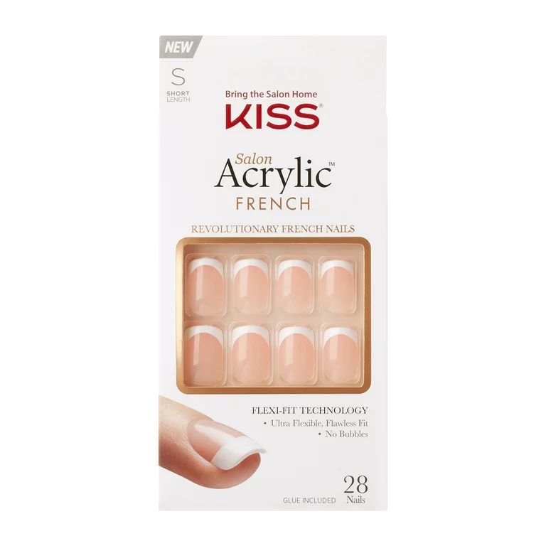 KISS USA Salon Acrylic French Nail Kit, Bonjour, Short | Walmart (US)