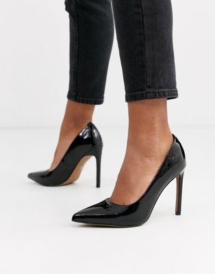 ASOS DESIGN Porto pointed high heeled pumps in black patent | ASOS (Global)