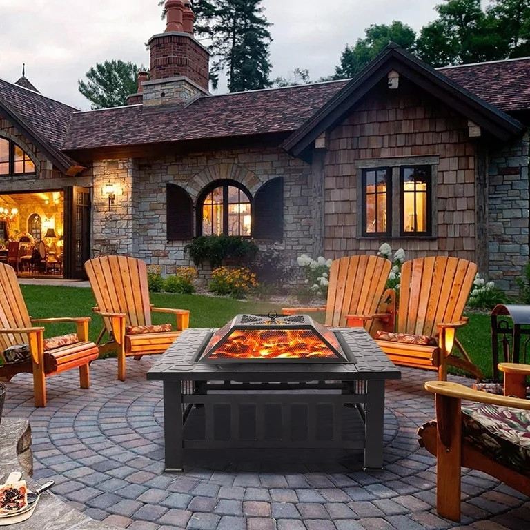 Multifunctional Fire Pit Table, 32'' Fireplace Heater/Ice Pit, Square Metal Fire Pit Stove with S... | Walmart (US)