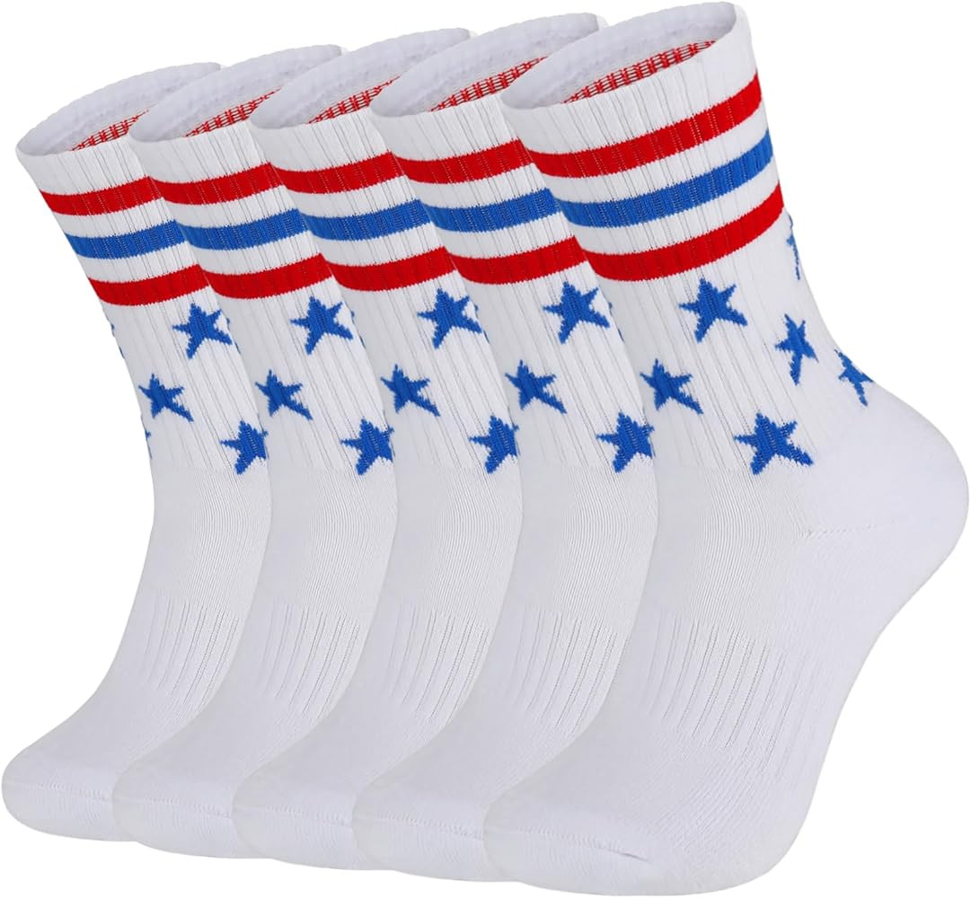 Ultrafun 5 Pairs Striped Crew Socks Cotton Cushioned Athletic Sports Running Socks for Men Women ... | Amazon (US)